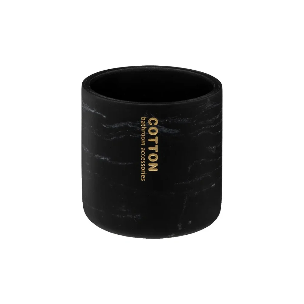 5FIVE Black Marble-Effect Cotton Holder | Wood-Look Lid, Gold Lettering - Image 2
