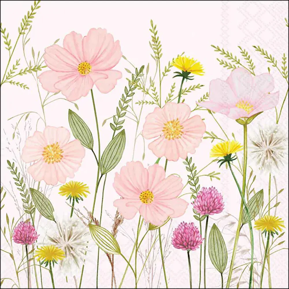 Ambiente Pastel Wildflower Pink Napkin | Botanical Design, Soft Pastels