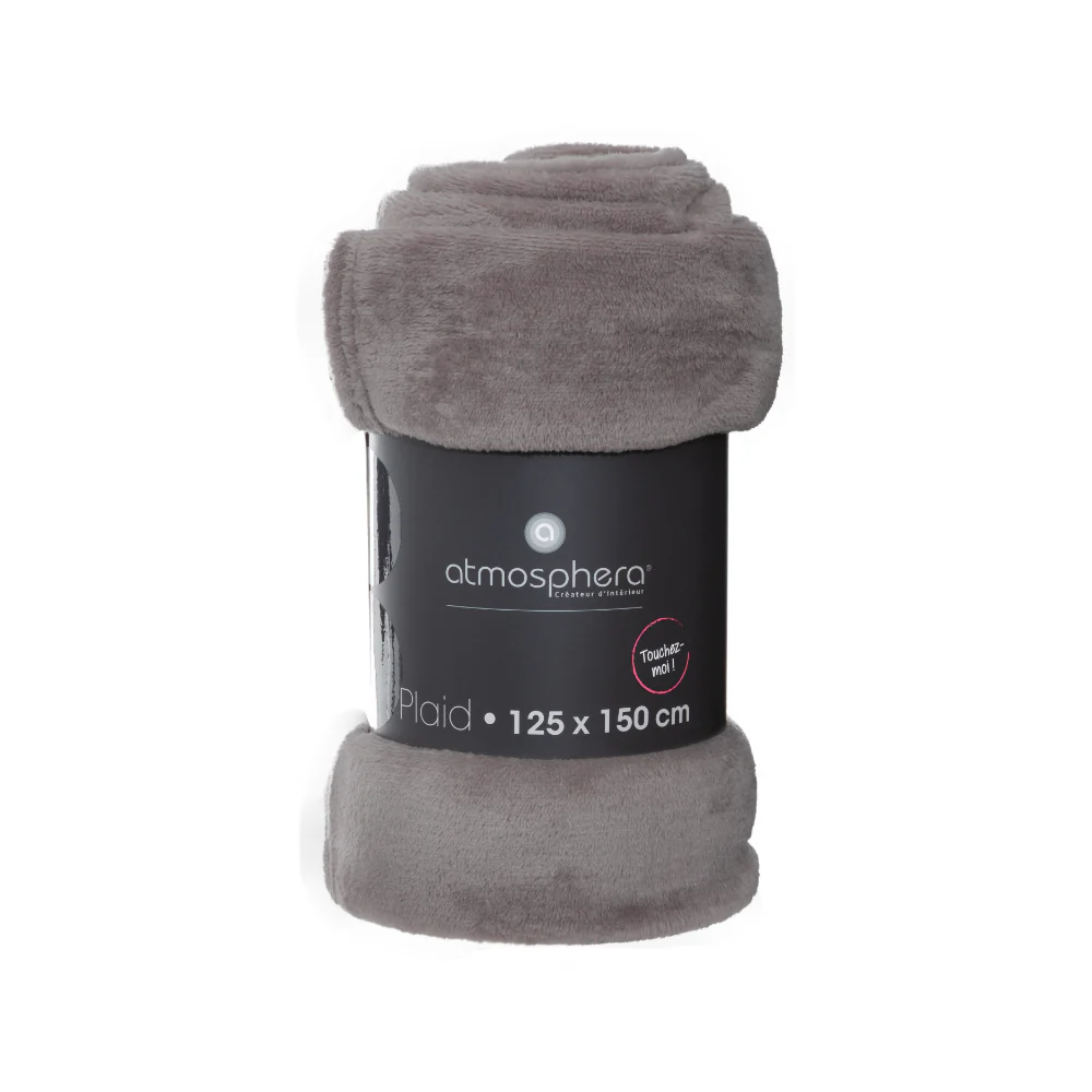 Atmosphera Grey Plaid Velvety Plush Throw Blanket | 125 x 150cm