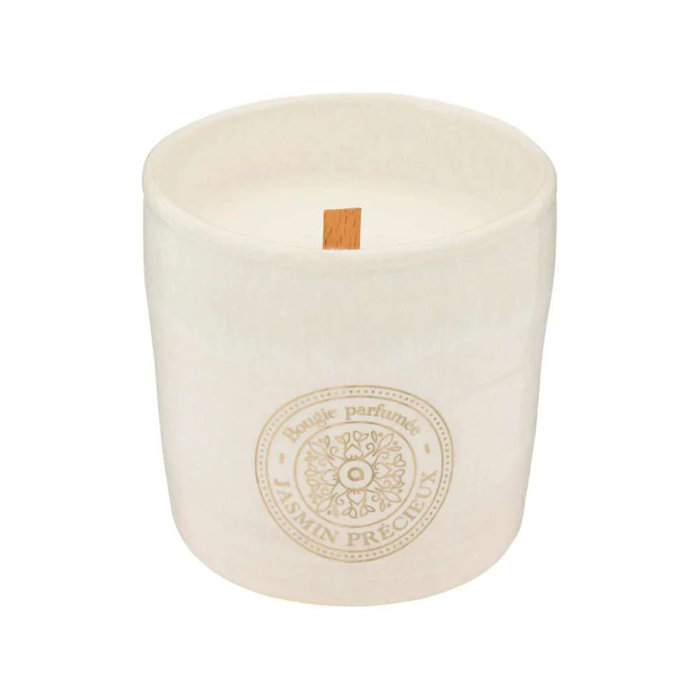 Atmosphera Jasmine Ceramic Pot Scented Candle | 350g, Wooden Wick