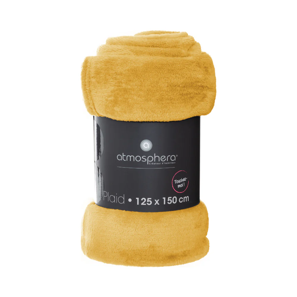 Atmosphera Ochre Plaid Throw Blanket | 125 x 150 cm, Plush Touch - Image 2