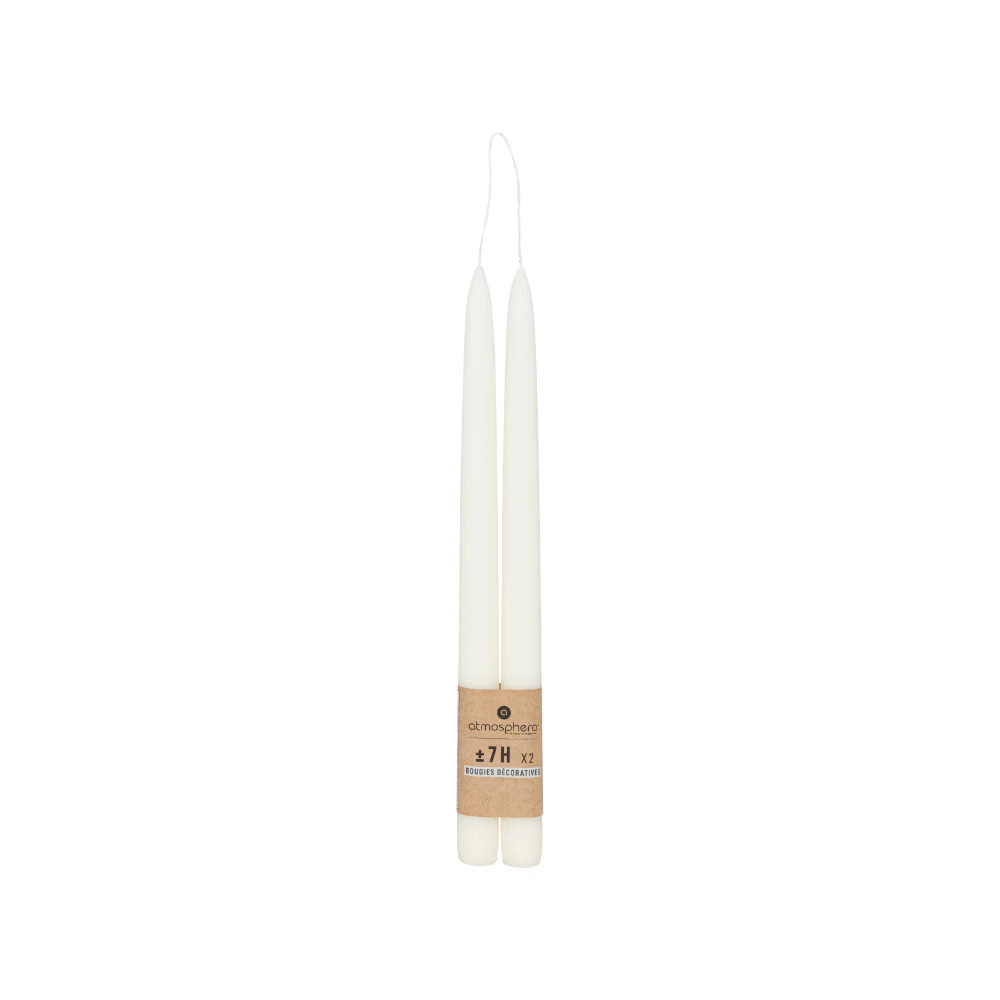 Atmosphera Tapered Dinner Candles | Pack of 2, Ivory, Connected Twin - Image 2