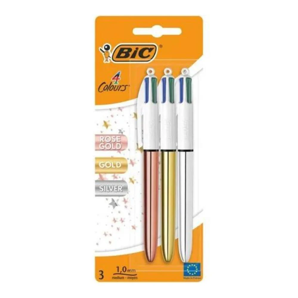 Bic 4 Colours Rose Gold Retractable Ballpoint Pen | Pack Of 3
