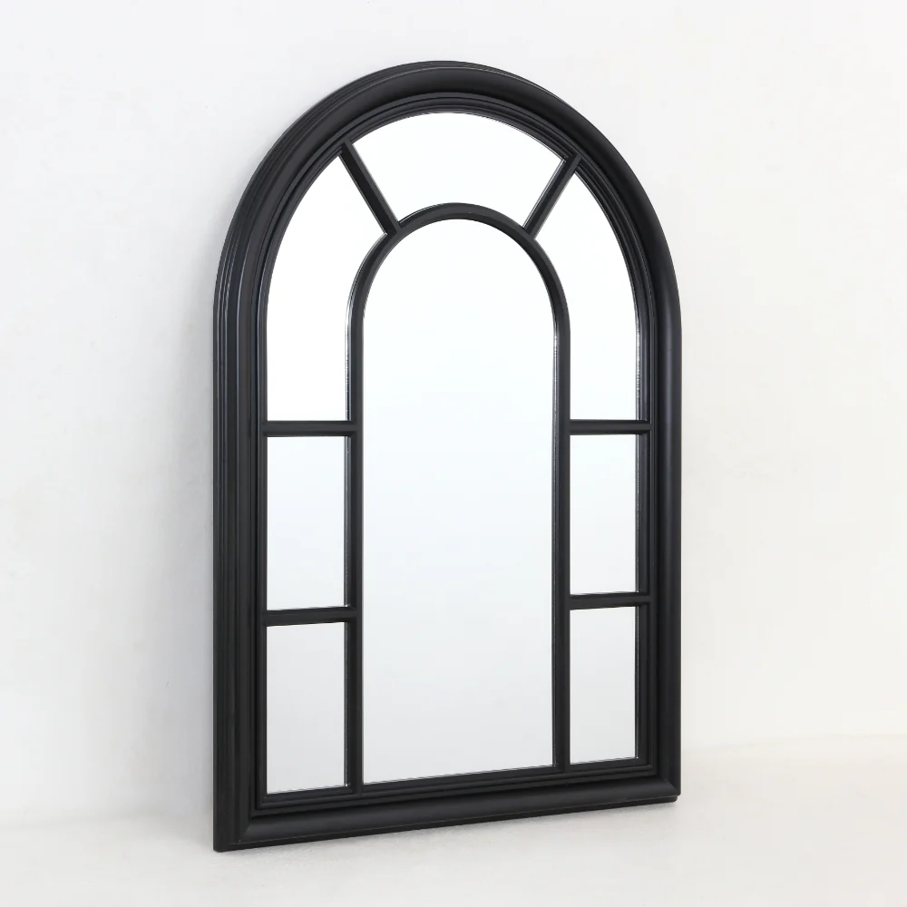 Black Arched Windowpane Wall Mirror | 103 x 74cm, Grid Frame - Image 2