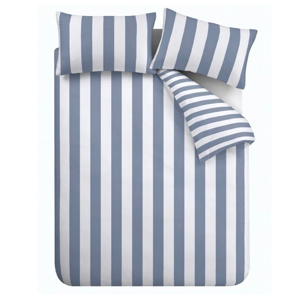 Catherine Lansfield Cove Stripe Blue Reversible Quilt Set | Single