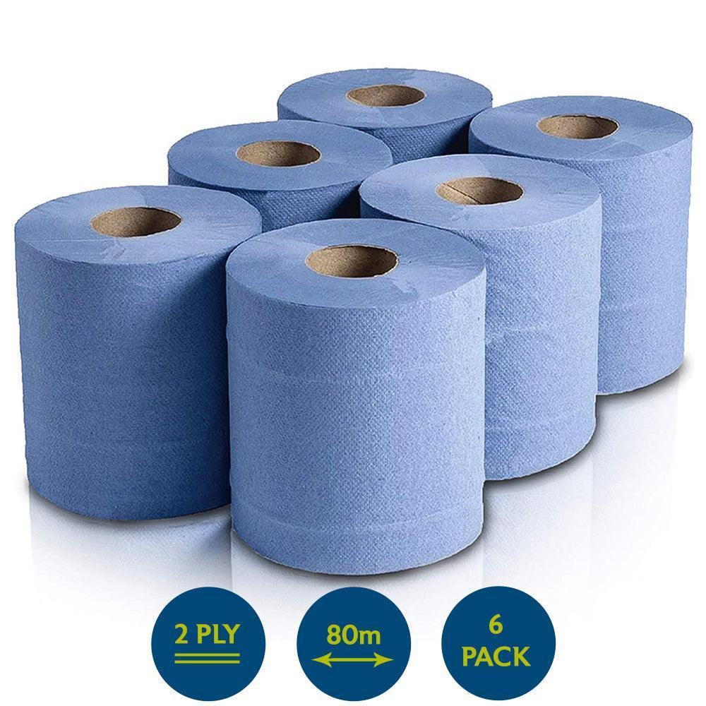 Centrefeed Blue Paper Rolls 2-Ply | 80m | Pack of 6