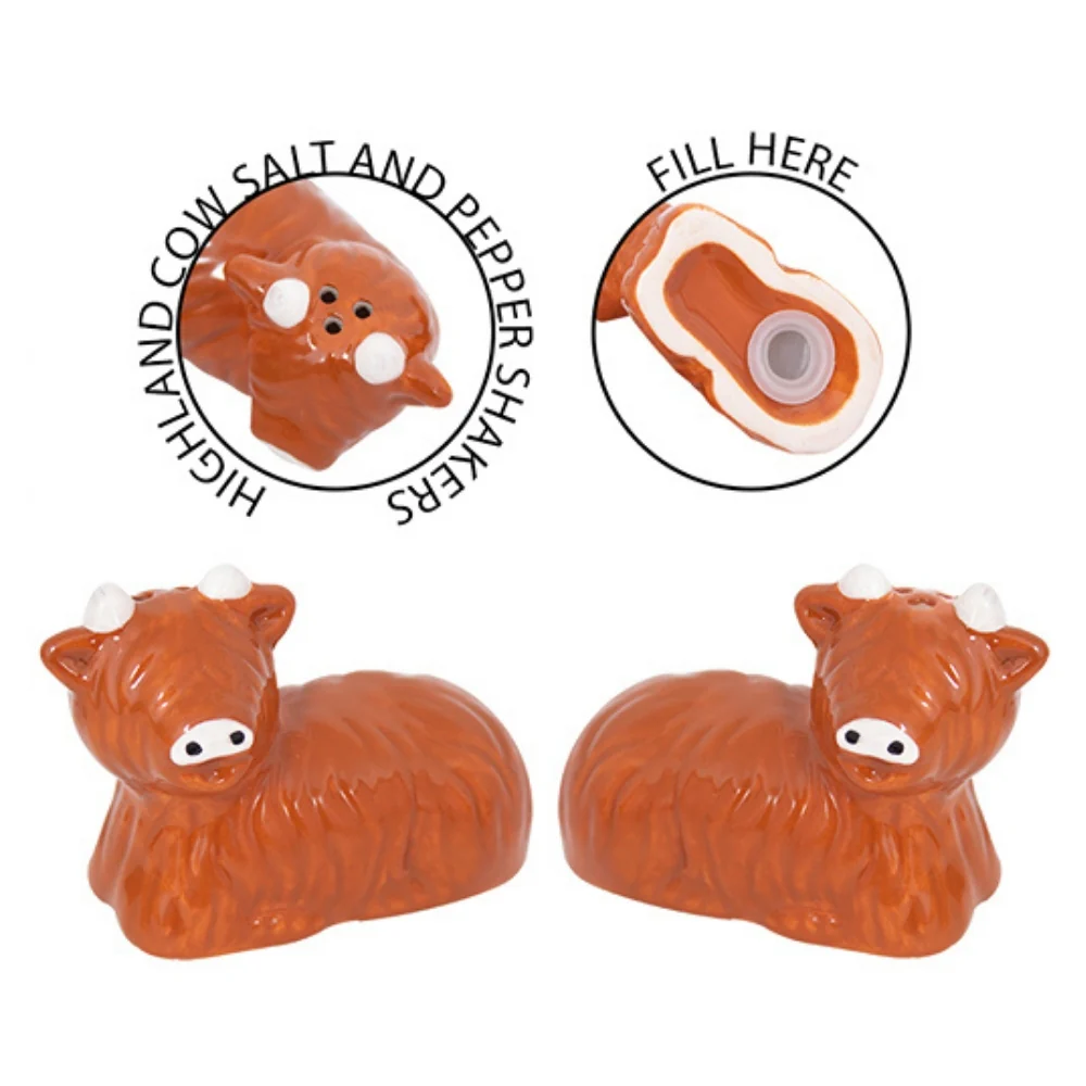 Coco & Gray Ceramic Highland Cow Salt & Pepper Shakers | Glossy Finish - Image 2