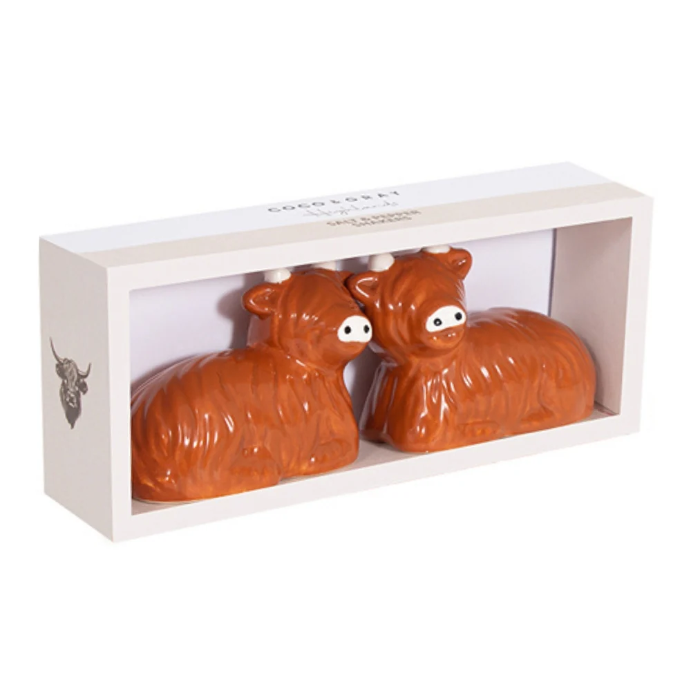 Coco & Gray Ceramic Highland Cow Salt & Pepper Shakers | Glossy Finish - Image 3
