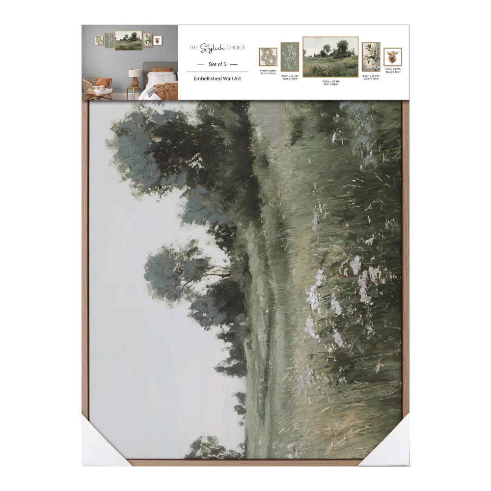 Country Green Assorted Framed Canvas Wall Art Set | Set of 5 - Image 2