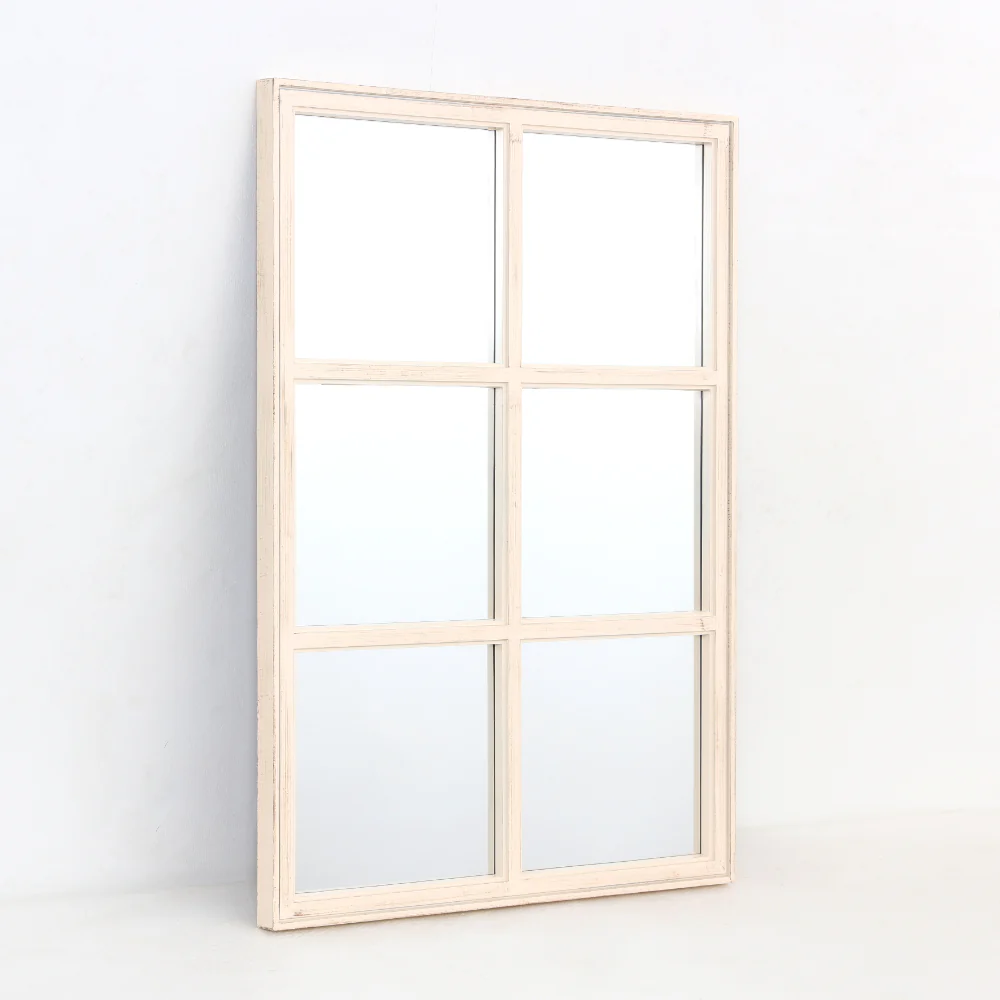 Cream Windowpane Wall Mirror | Distressed Frame, Large, 65 x 96cm - Image 2