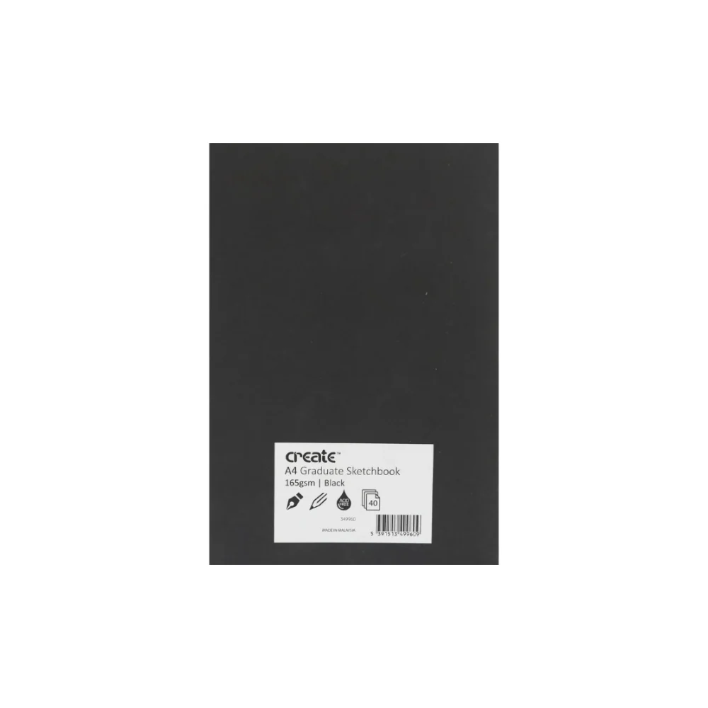 Create A4 Graduate Black Sketch Book | 40 Sheets, 165gsm Acid-Free