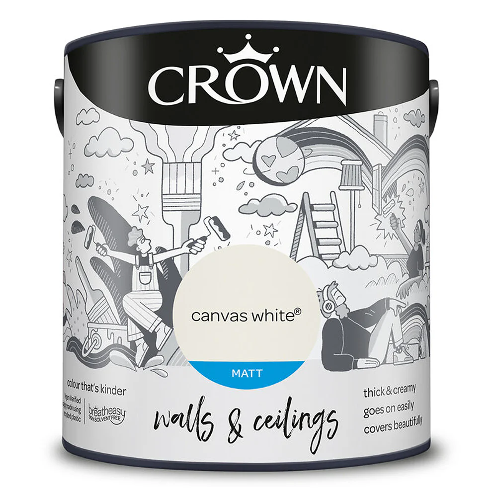 Crown Paint Canvas White Matt Emulsion Paint | 2.5L, Walls and Ceilings
