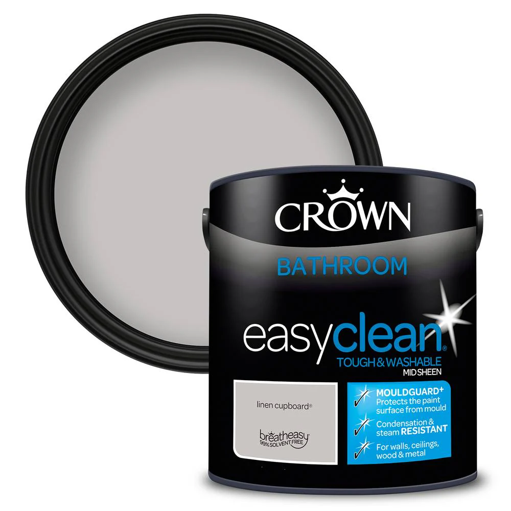 Crown Paint Linen Cupboard Easyclean Bathroom Paint | 2.5L, Mid Sheen