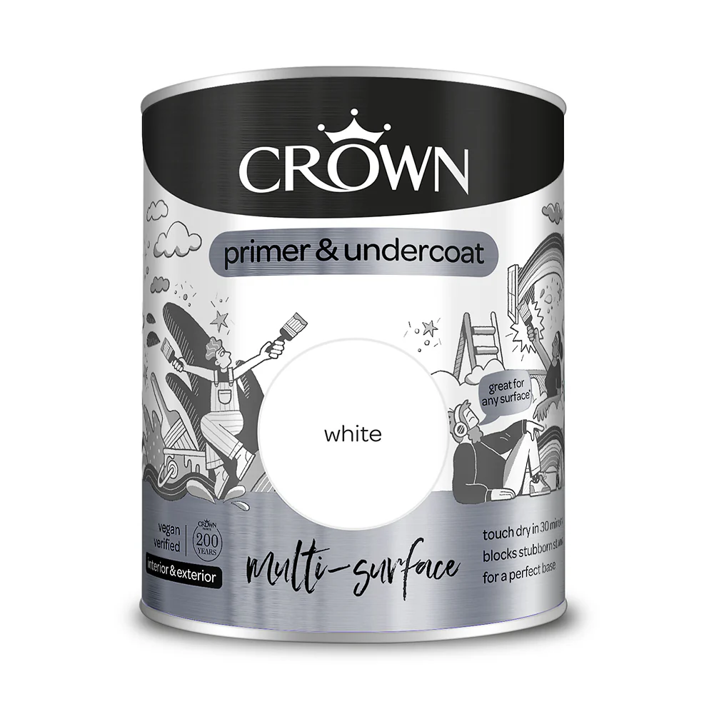 Crown Paint Multi-Surface White Primer & Undercoat | Interior & Exterior, 750ml