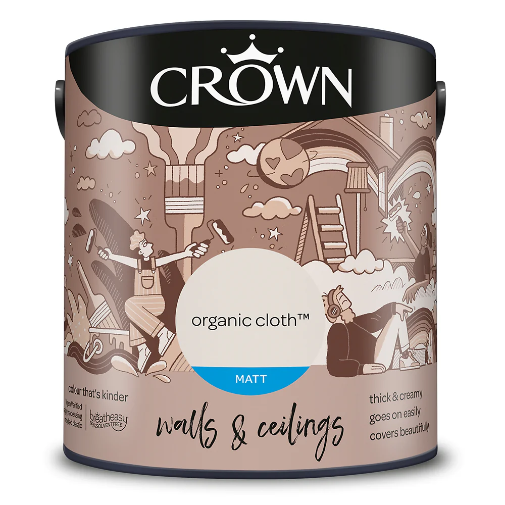 Crown Paint Organic Cloth Matt Wall and Ceiling Paint | 2.5L, Breatheasy