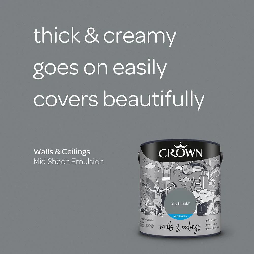 Crown Walls & Ceilings Mid Sheen Emulsion Paint | City Break - Image 6