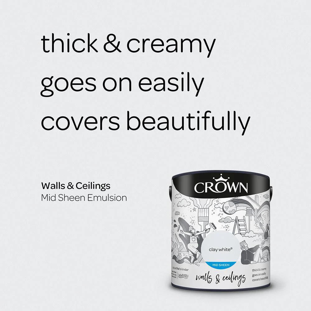Crown Walls & Ceilings Mid Sheen Emulsion Paint | Clay White - Image 6