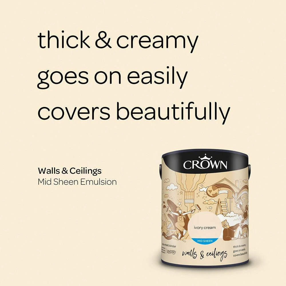 Crown Walls & Ceilings  Mid sheen Emulsion Paint | Ivory Cream - Image 6