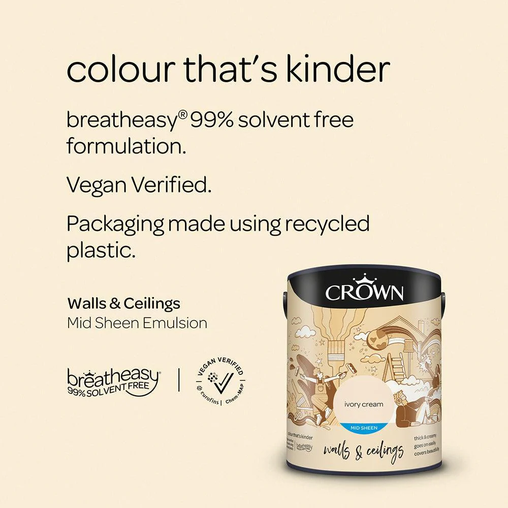 Crown Walls & Ceilings  Mid sheen Emulsion Paint | Ivory Cream - Image 7