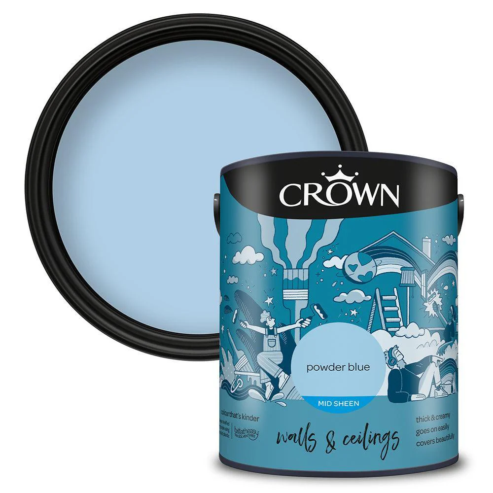 Crown Walls & Ceilings Mid Sheen Emulsion Paint | Powder Blue
