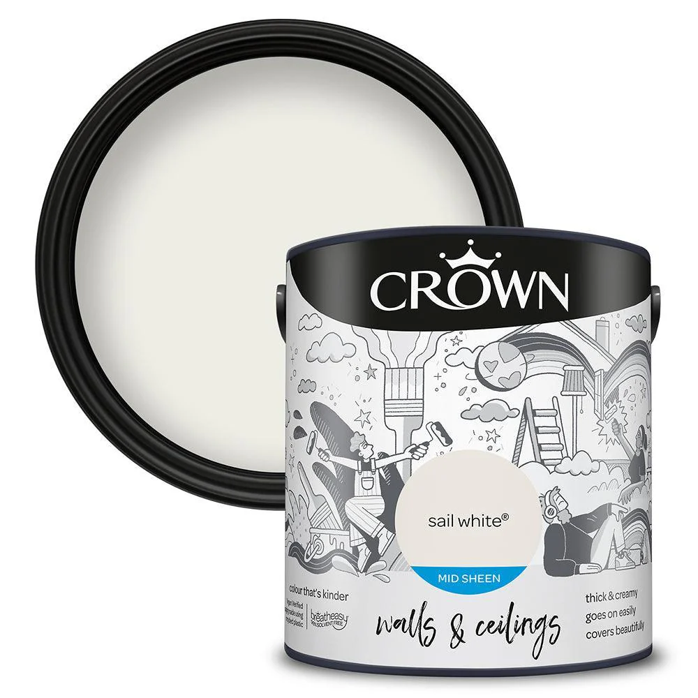 Crown Walls & Ceilings Mid Sheen Emulsion Paint | Sail White