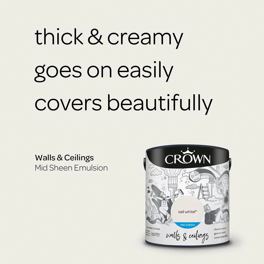 Crown Walls & Ceilings Mid Sheen Emulsion Paint | Sail White - Image 6