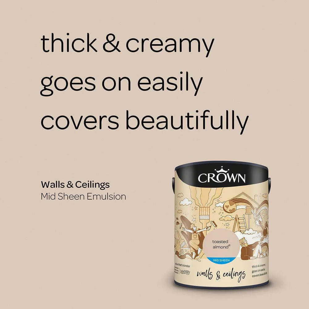 Crown Walls & Ceilings Mid Sheen Emulsion Paint | Toasted Almond - Image 6