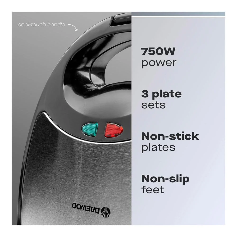 Daewoo 3-in-1 Sandwich Maker | Interchangeable Plates, Panini & Crimp - Image 8