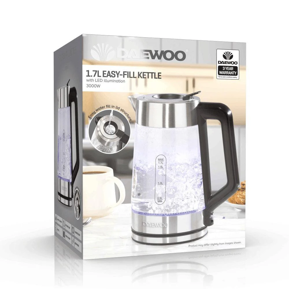 Daewoo Easy Fill LED Illuminating Glass Kettle | 1.7L - Image 4