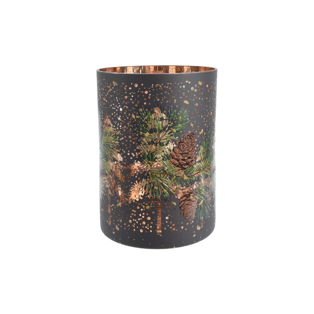 Decoris Pine Glass Tealight Candle Holder | Brown, Speckled, 12.5cm