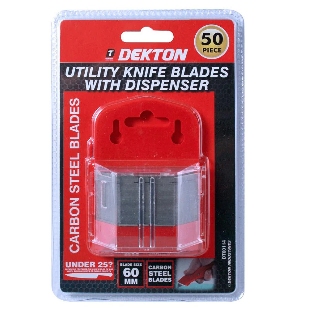 Dekton 50pc Carbon Steel Utility Blades | Compact Design with Integrated Blade Storage - Image 2