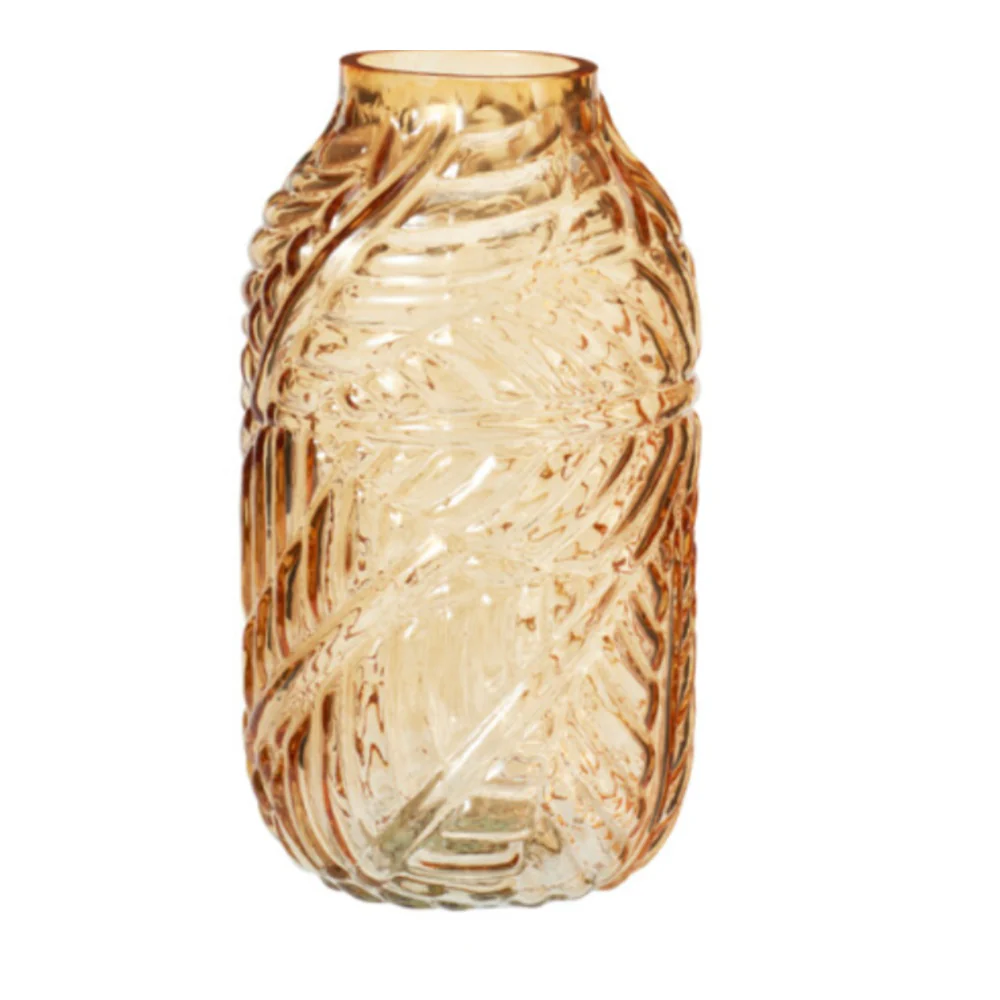 Embossed Tropical Leaf Design Glass Vase | 21cm, Assorted Colours - Image 2