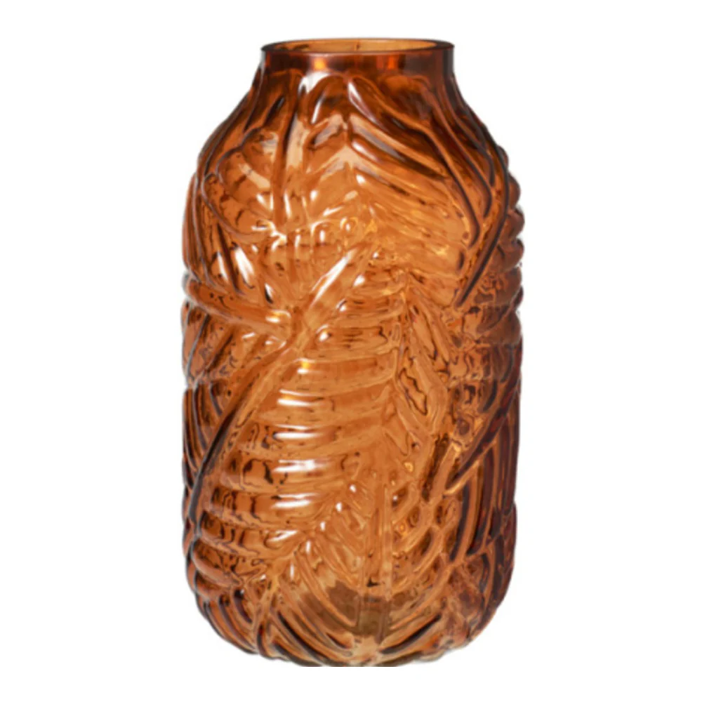 Embossed Tropical Leaf Design Glass Vase | 21cm, Assorted Colours - Image 4