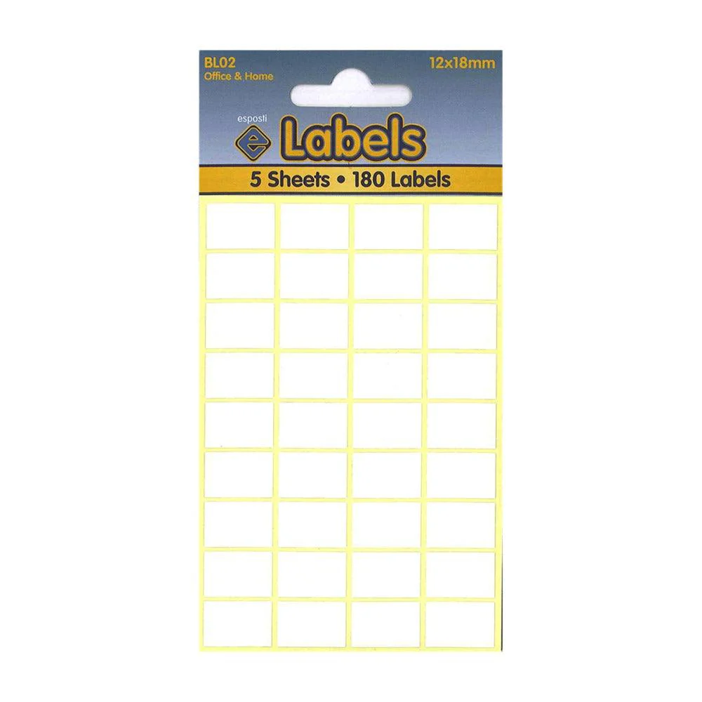 Esposti Professional Finish White Labels | 12X18mm, 5-Pack