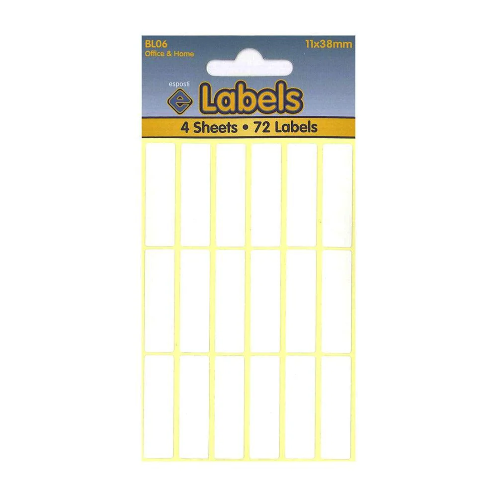 Esposti White Labels | 11x 38mm | Pack of 4 | Ideal for Workspace Organisation