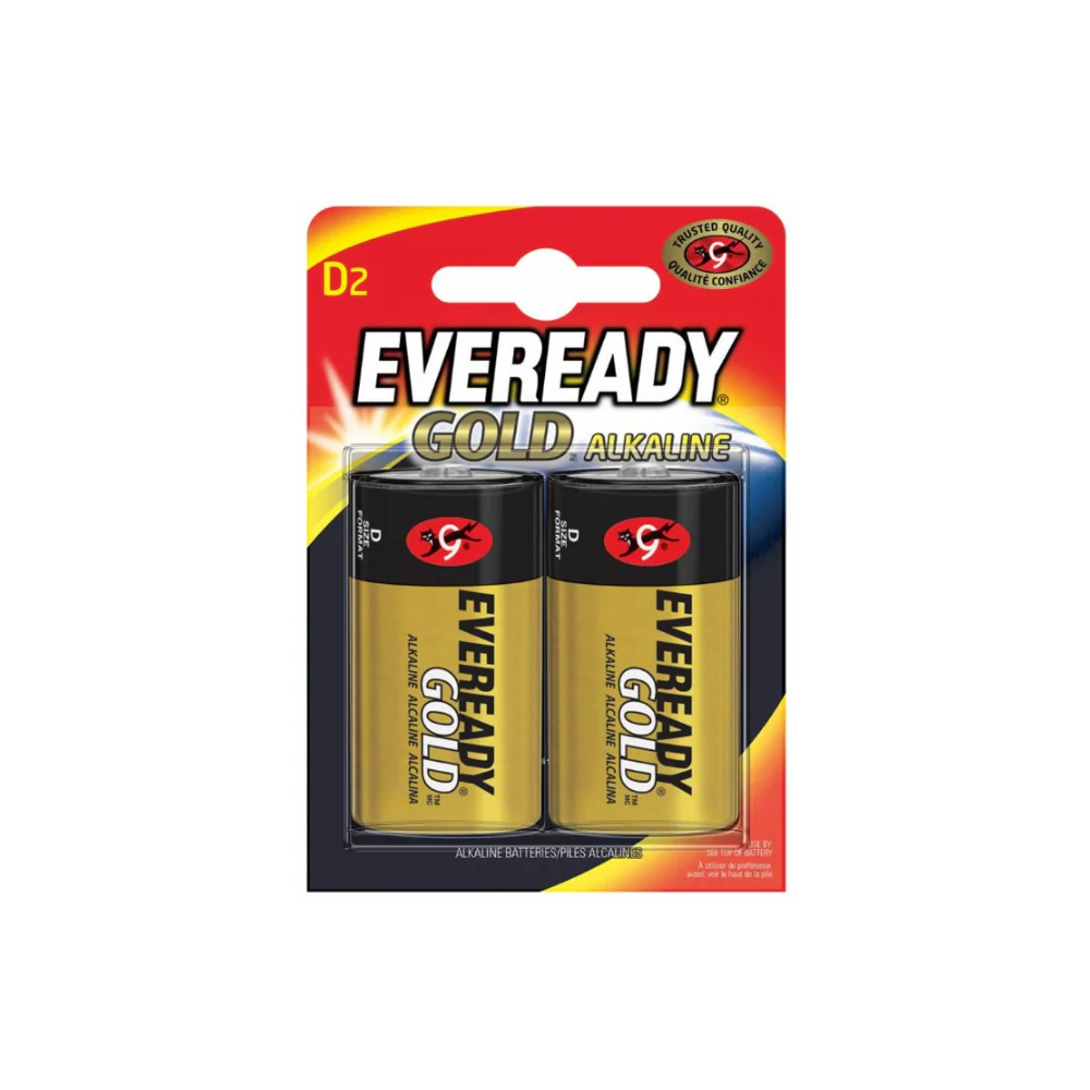 Eveready Gold Alkaline D-Size Batteries | Pack of 2, Long-Lasting Power