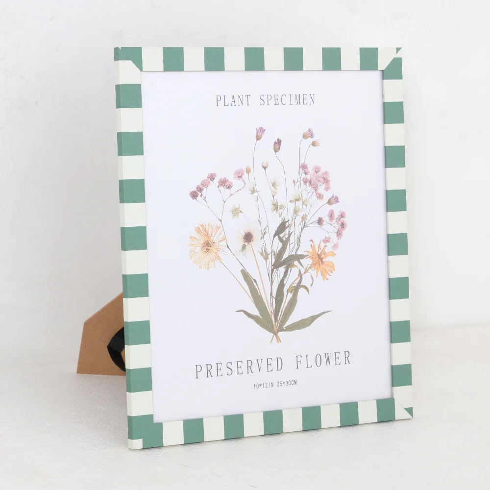 Green Striped Botanical Pressed Flower Picture Frame | 10 x 12 in - Image 2