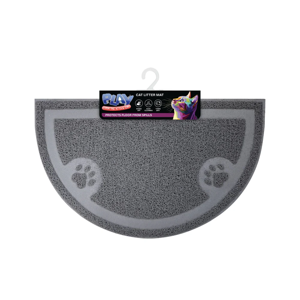 Grey Cat Litter Mat | 59 x 36cm, Half-Moon, Looped Surface