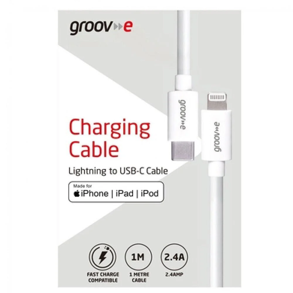 Groov-e Lightning to USB-C Cable | 1M White | 2.4A Fast Charging - Image 3