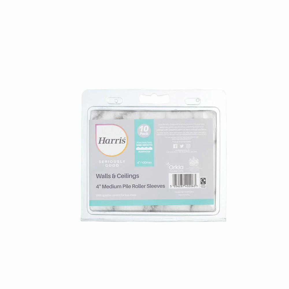 Harris Seriously Good Walls & Ceilings Medium Pile Roller Sleeves | 4in | Pack of 10