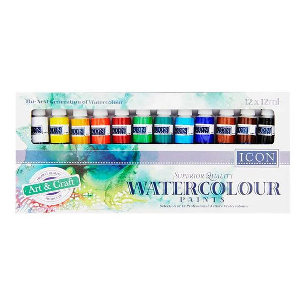 Icon Art & Craft Superior Quality Watercolour Paints | 12 x 12ml - Image 2