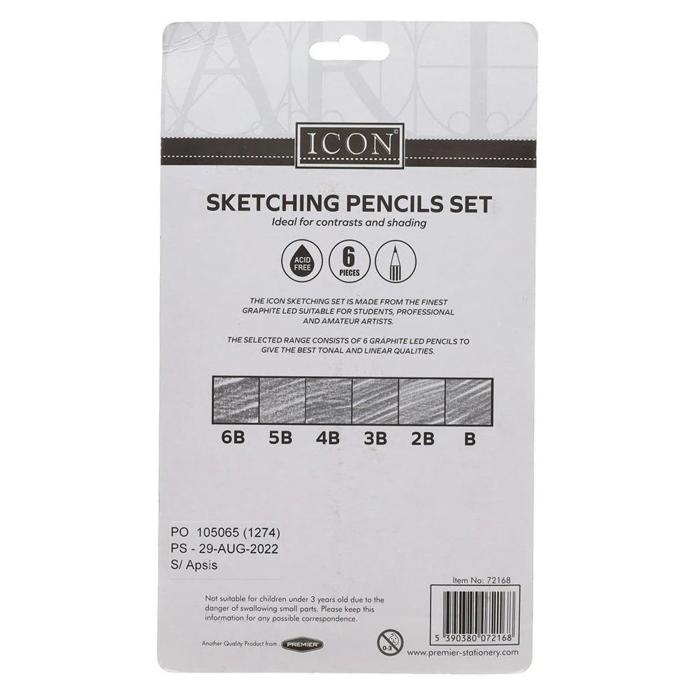 Icon Sketching Pencils B-6B Set | 6 Piece Set - Image 3