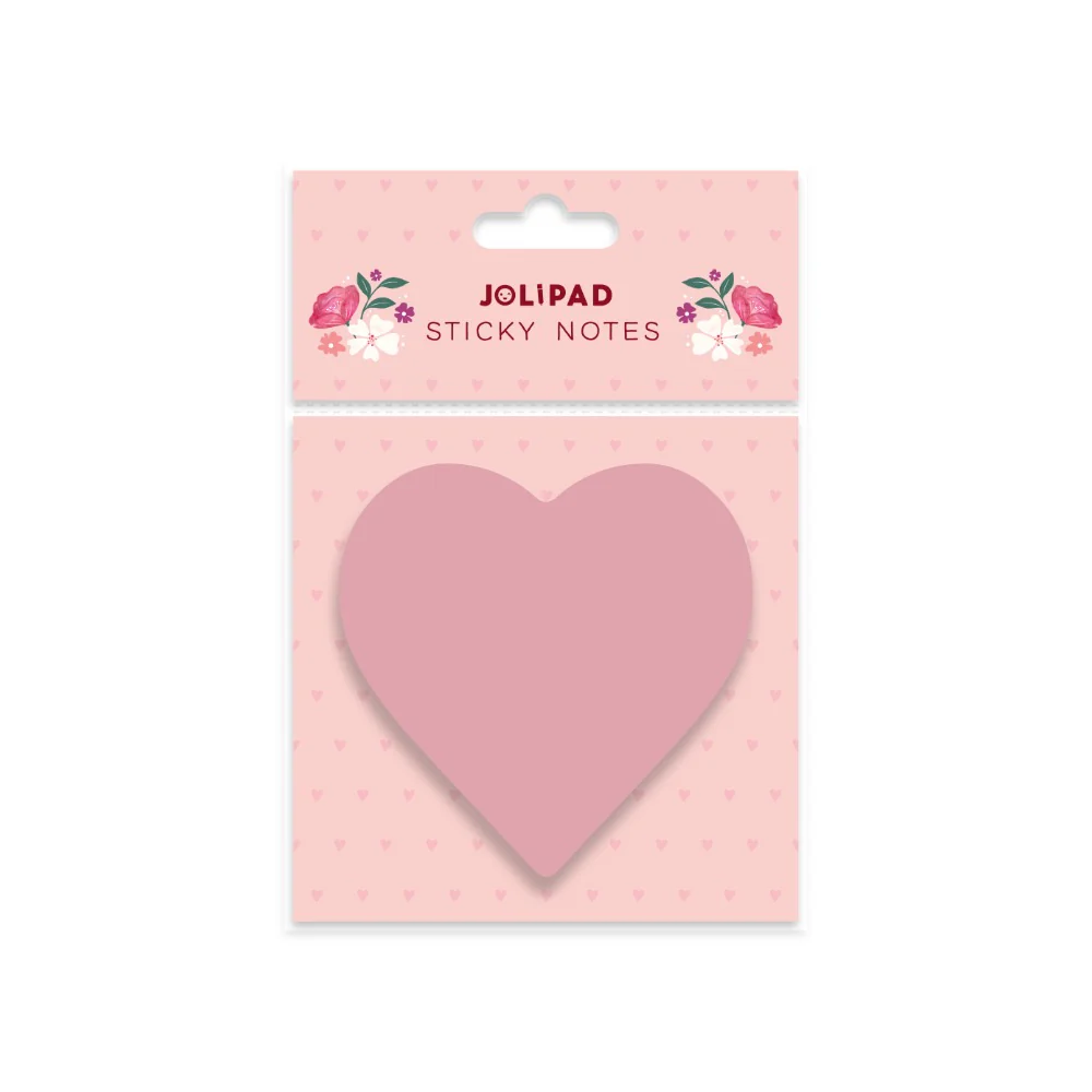 Jolipad Pink Heart Sticky Notes | Self-Adhesive, Floral Stationery