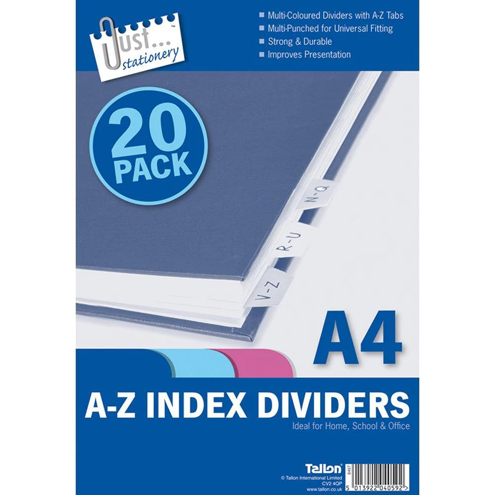 Just Stationery A-Z Index Dividers | Pack of 20