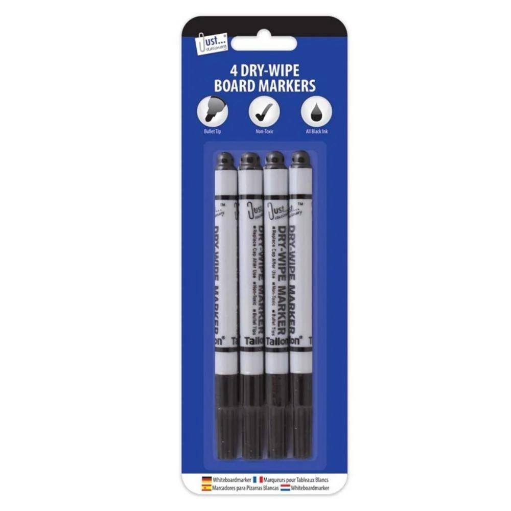 Just stationery Dry wipe Black Ink Whiteboard Markers | 4 Pack
