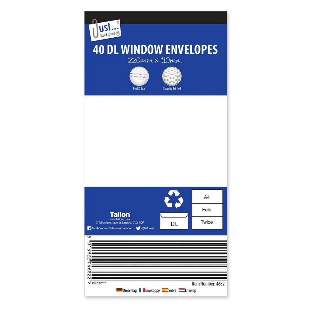 Just Stationery Window Envelopes Peel & Seal Size D1 | Pack of 40