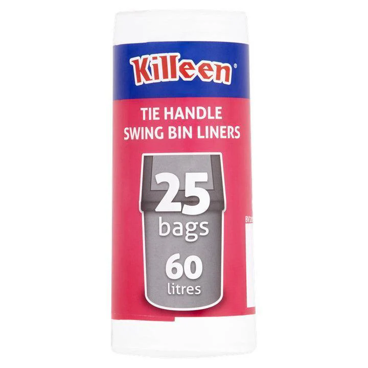 Killeen Tie Handle Swing Bin Liners 25 pack with 60 litre capacity