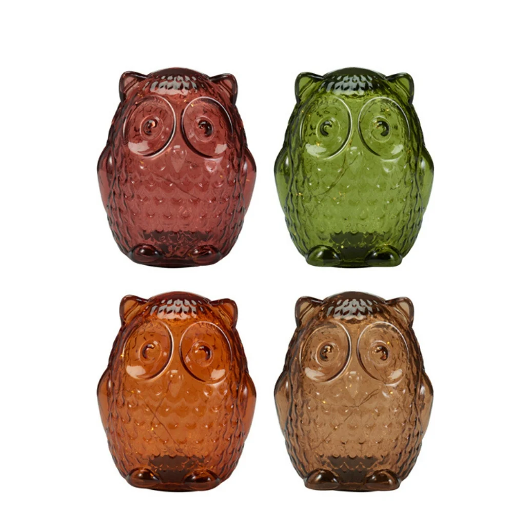 Coloured Glass LED Owl Lights | 15cm, 8-Hour Timer