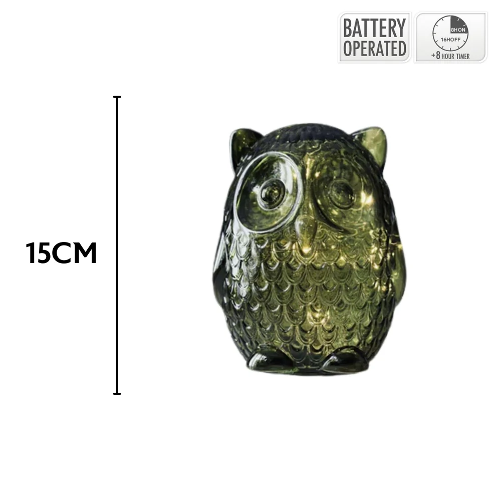 Coloured Glass LED Owl Lights | 15cm, 8-Hour Timer - Image 6