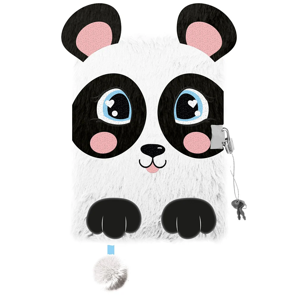 My Little Friends Happy Panda Fluffy Notebook | 21" with Lock and Key